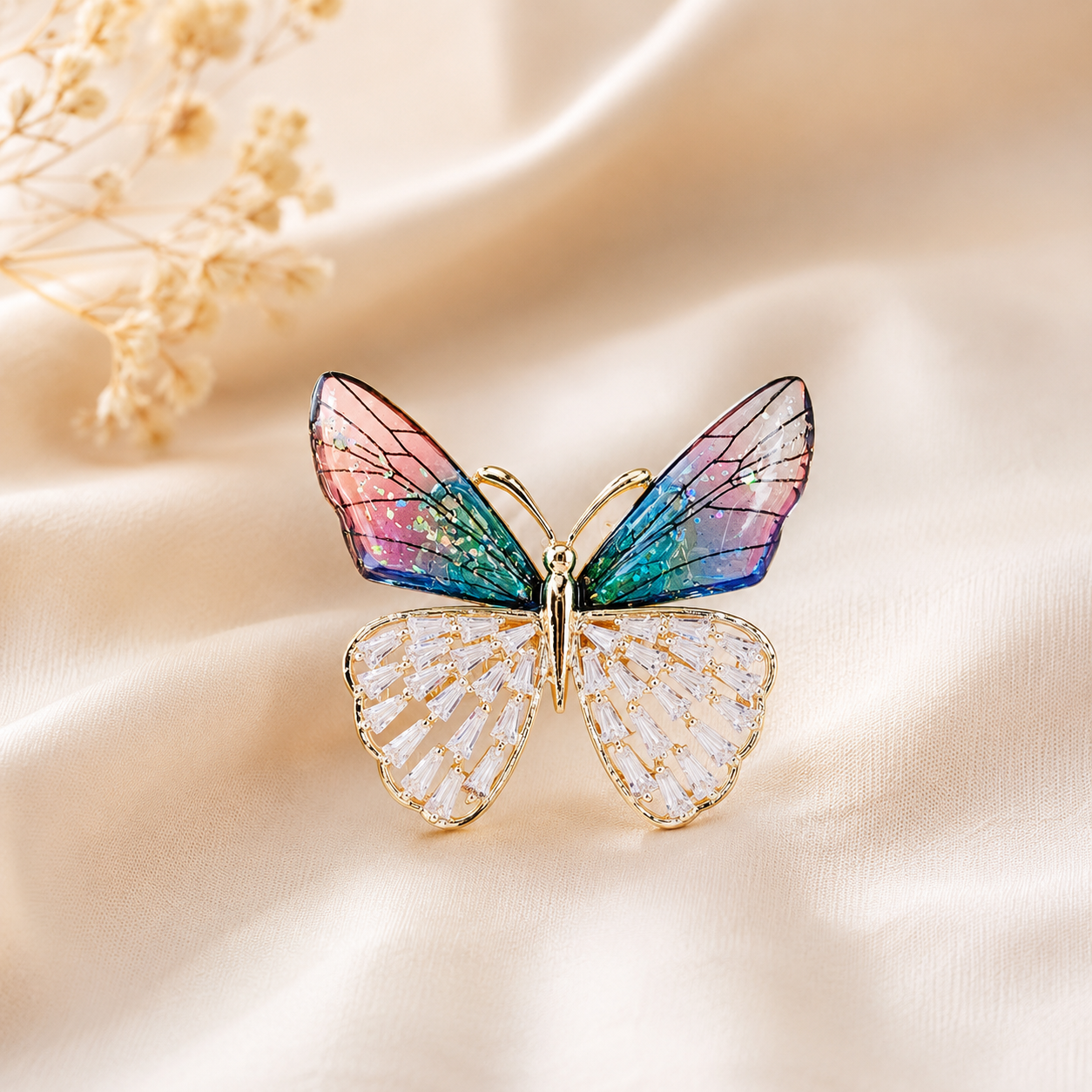 Glam Butterfly Style Gold Plated CZ Copper Anti Tarnish Brooch Bulk