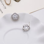 Floral Star Cut Silver Plated CZ Anti Tarnish Copper Stud Earrings Bulk
