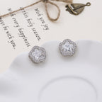 Floral Star Cut Silver Plated CZ Anti Tarnish Copper Stud Earrings Bulk