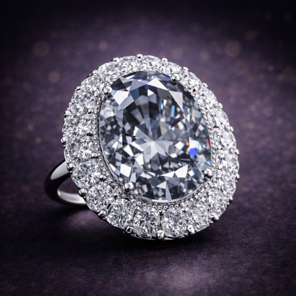 Luxury Royal Oval Cut Silver CZ Copper Anti Tarnish Cocktail Ring Bulk