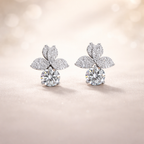 Luxury Petal Design Silver CZ Anti Tarnish Copper Stud Earrings Bulk