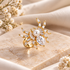 Designer Spider Gold Silver Plated CZ Pearl Copper Cocktail Ring Bulk