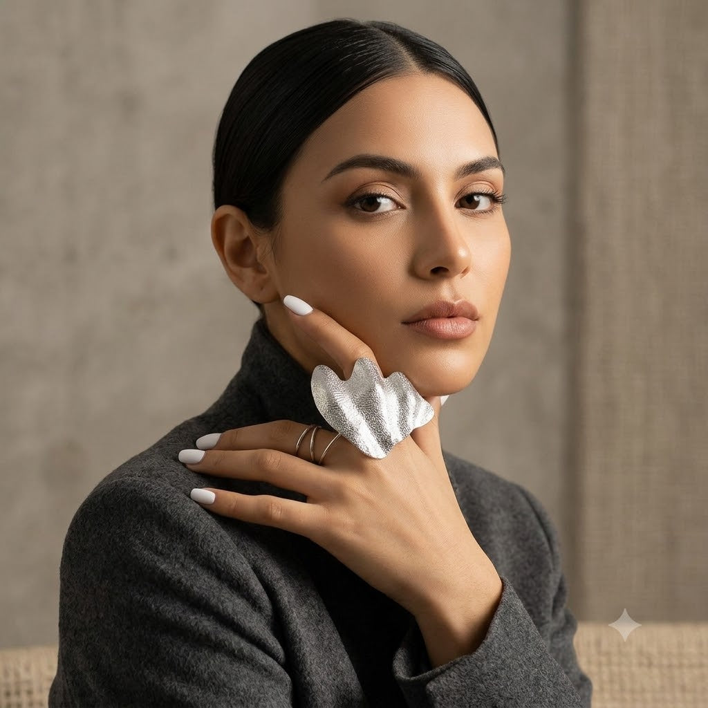 Designer Textured Silver Plated Statement Open Cuff Ring For Women Bulk