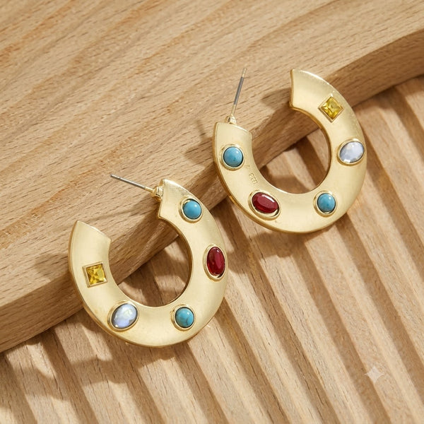 Luxury Gold Plated Multi Color CZ & Enamel Geometric Hoop Earrings Bulk Main image