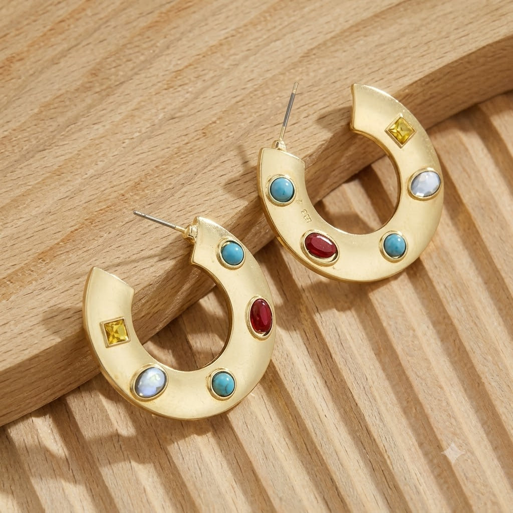 Luxury Gold Plated Multi Color CZ & Enamel Geometric Hoop Earrings Bulk