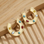 Luxury Gold Plated Multi Color CZ & Enamel Geometric Hoop Earrings Bulk