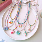 Daisy Rainbow Flower Multi Beaded Silver Charm Necklace Kids Bulk