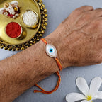 Oval Evil Eye Rose Gold CZ Mother of Pearl Red Orange Thread Rakhi Bulk
