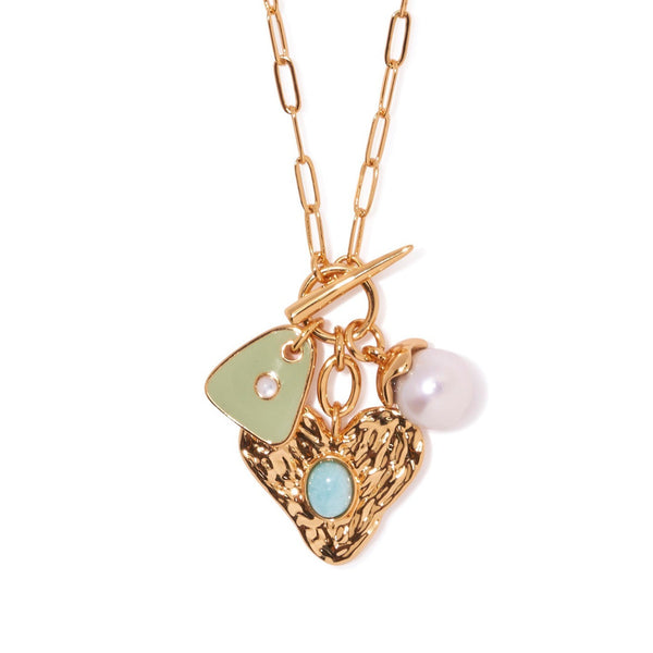 Heart 18K Gold Grey Pearl Enamel Anti Tarnish Link Chain Necklace Bulk Main image