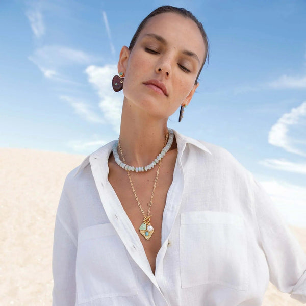 Heart 18K Gold Grey Pearl Enamel Anti Tarnish Link Chain Necklace Bulk Secondary image