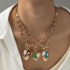 Heart 18K Gold Grey Pearl Enamel Anti Tarnish Link Chain Necklace Bulk