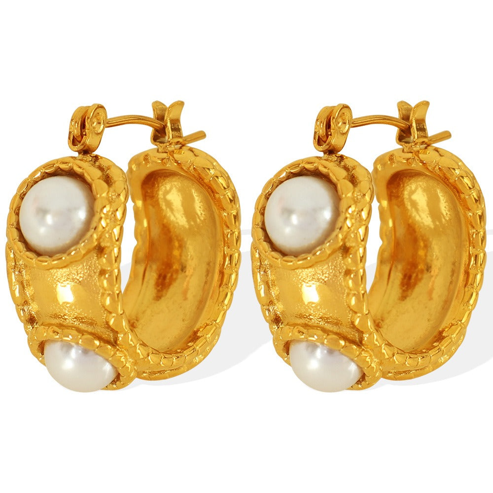 18K Gold Plated White Pearl Stainless Steel Hook Earrings Women Bulk
