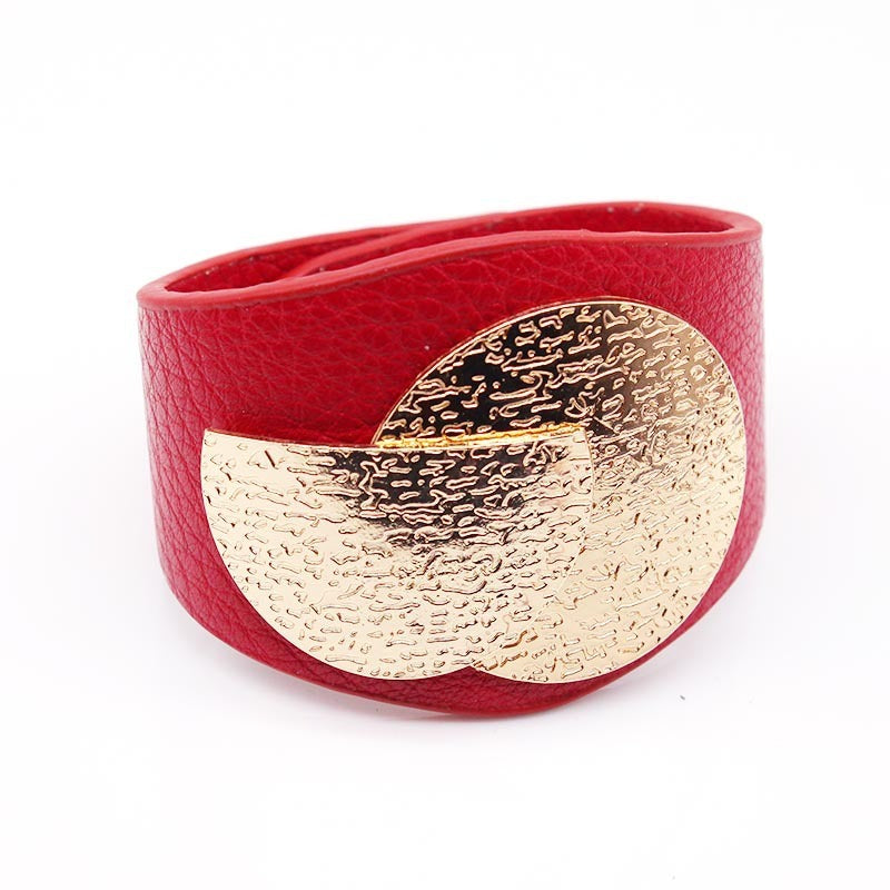 Beaten Finish 18K Gold Plated Pu Leather Wrist Band Bracelet Bulk