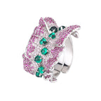 Inlaid CZ Silver Green Pink Crystal Anti Tarnish Free Size Ring Bulk