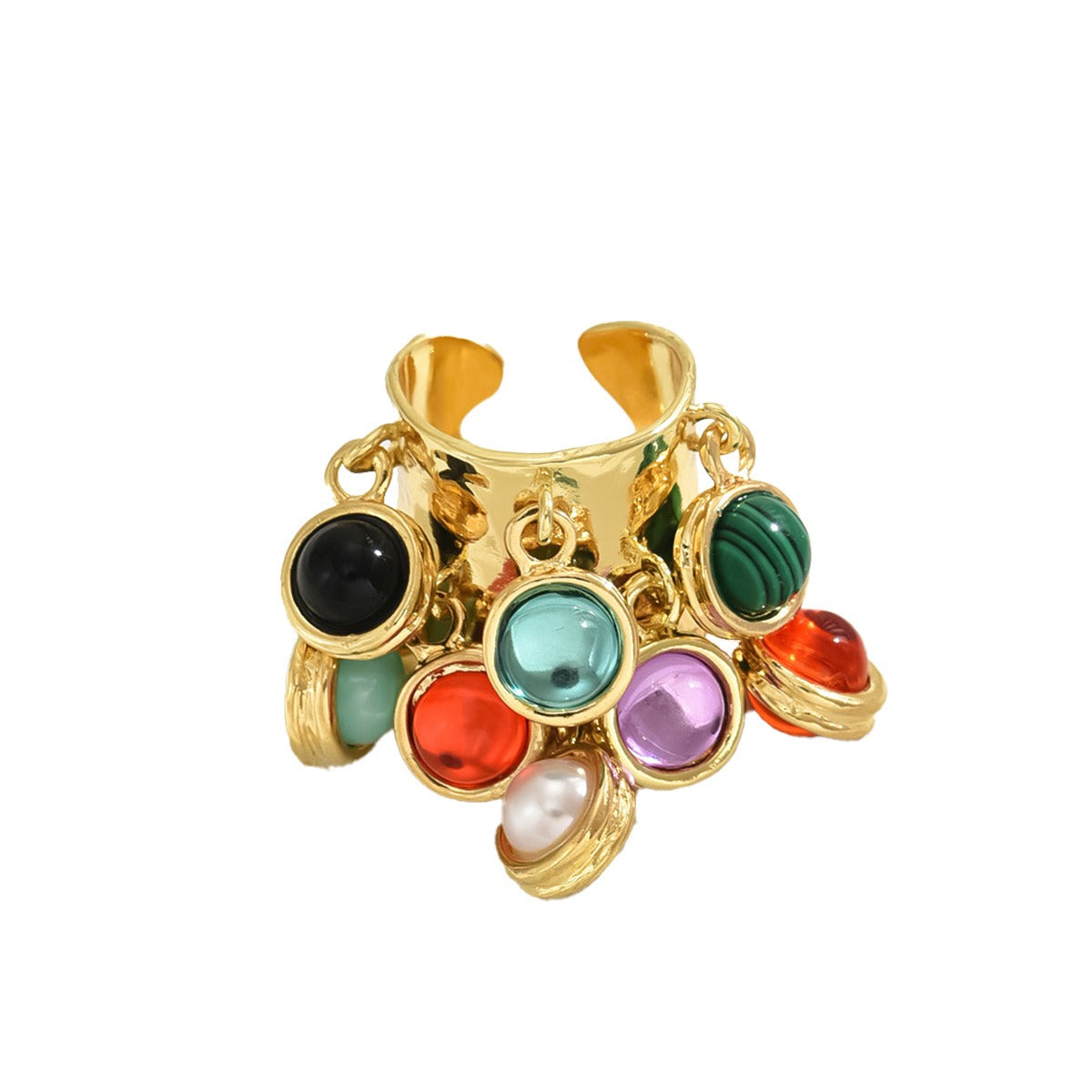 Hanging Charm Green Gold Anti Tarnish Free Size Band Ring Women Bulk
