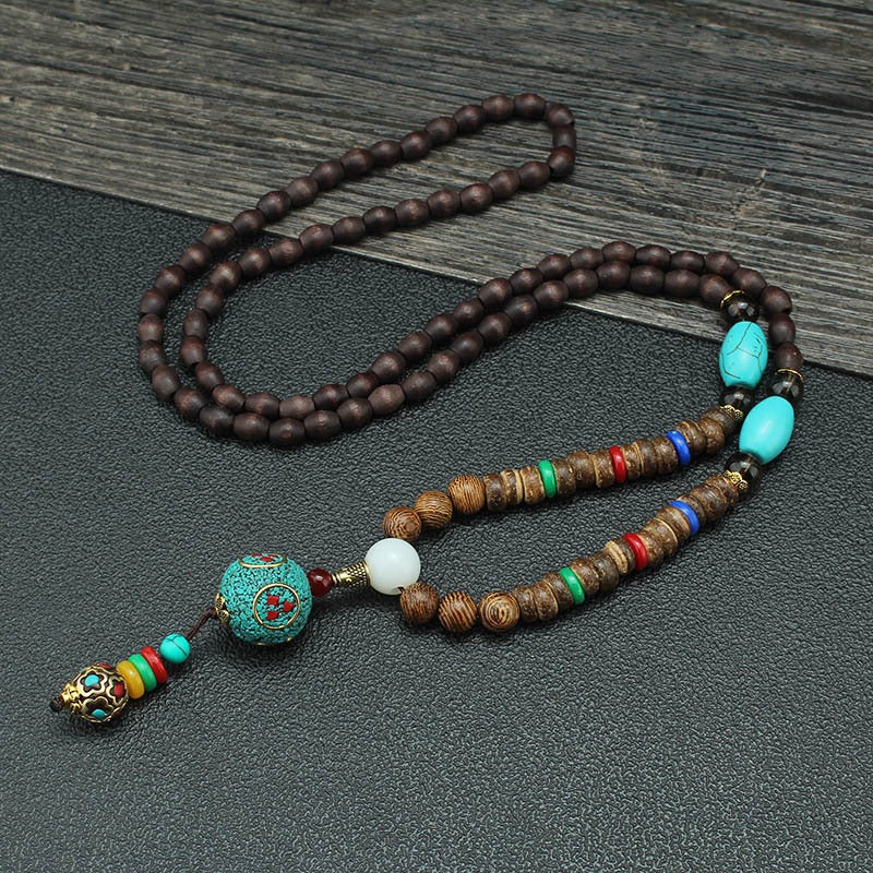 Round Beads Wooden Brown Resin Long Necklace For Women Bulk Secondary image