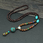 Round Beads Wooden Brown Resin Long Necklace For Women Bulk