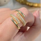 Cross Over CZ 18K Gold Plated Silver Anti Tarnish Free Size Ring Bulk