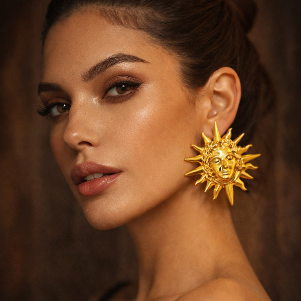 Vintage Sun Face Gold Anti Tarnish Stainless Steel Stud Earrings Bulk Main image