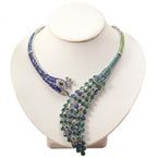 Peacock Style Silver Plated Blue Green & White Rhinestone Necklace Bulk