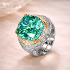Green Cushion Cut Silver CZ Copper Anti Tarnish Cocktail Ring Wholesale