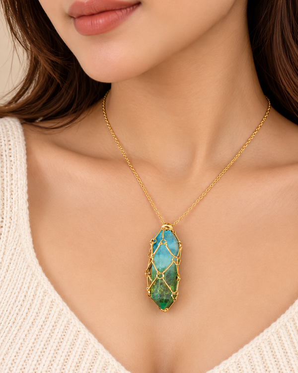 Geometric Crystal Cage Gold Turquoise & Multi Color Crystal Necklace Bulk Secondary image