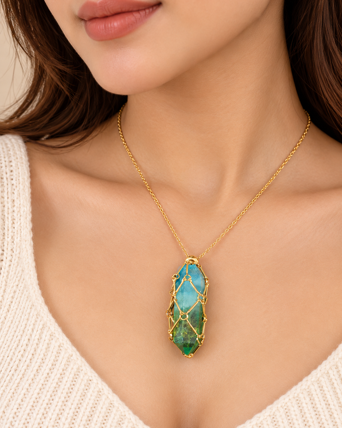 Geometric Crystal Cage Gold Turquoise & Multi Color Crystal Necklace Bulk