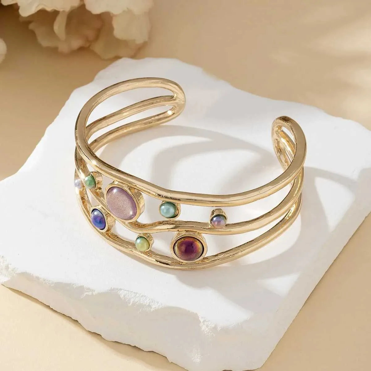 Bulk Multi Color Wave Gold Plated CZ Anti Tarnish Copper Cuff & Kada Secondary image