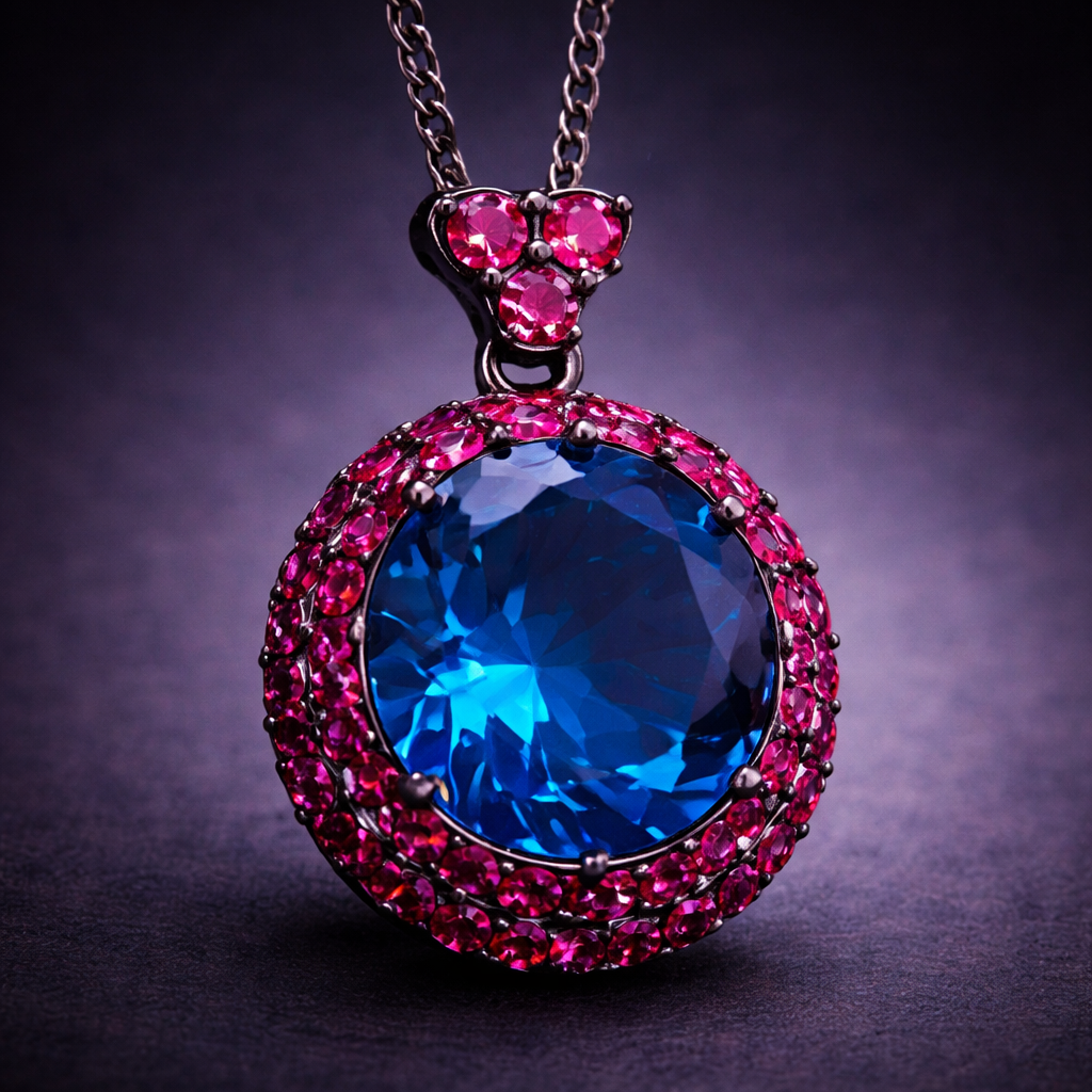 Classic Royal Halo Round Cut Black CZ Copper Pendant For Women Bulk