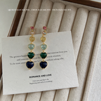 Bulk Multi Color Heart Gold CZ Anti Tarnish Copper Dangler Earrings