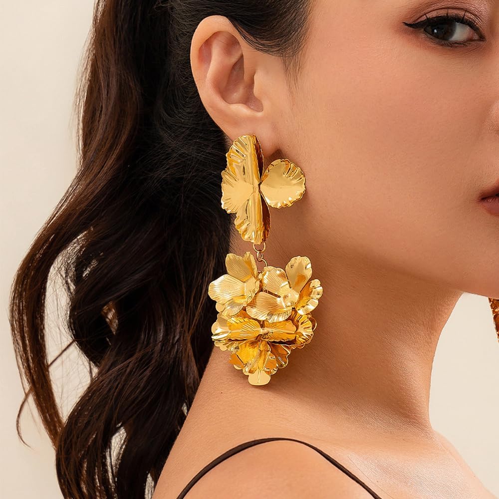 Floral Flower 18K Gold Silver Dangler Earrings For Women Bulk