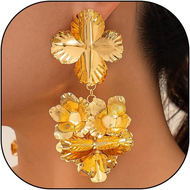 Floral Flower 18K Gold Silver Dangler Earrings For Women Bulk