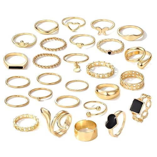 Bulk Black Multi Design Gold Plated Enamel Alloy Adjustable Combo Ring