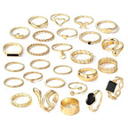 Bulk Black Multi Design Gold Plated Enamel Alloy Adjustable Combo Ring