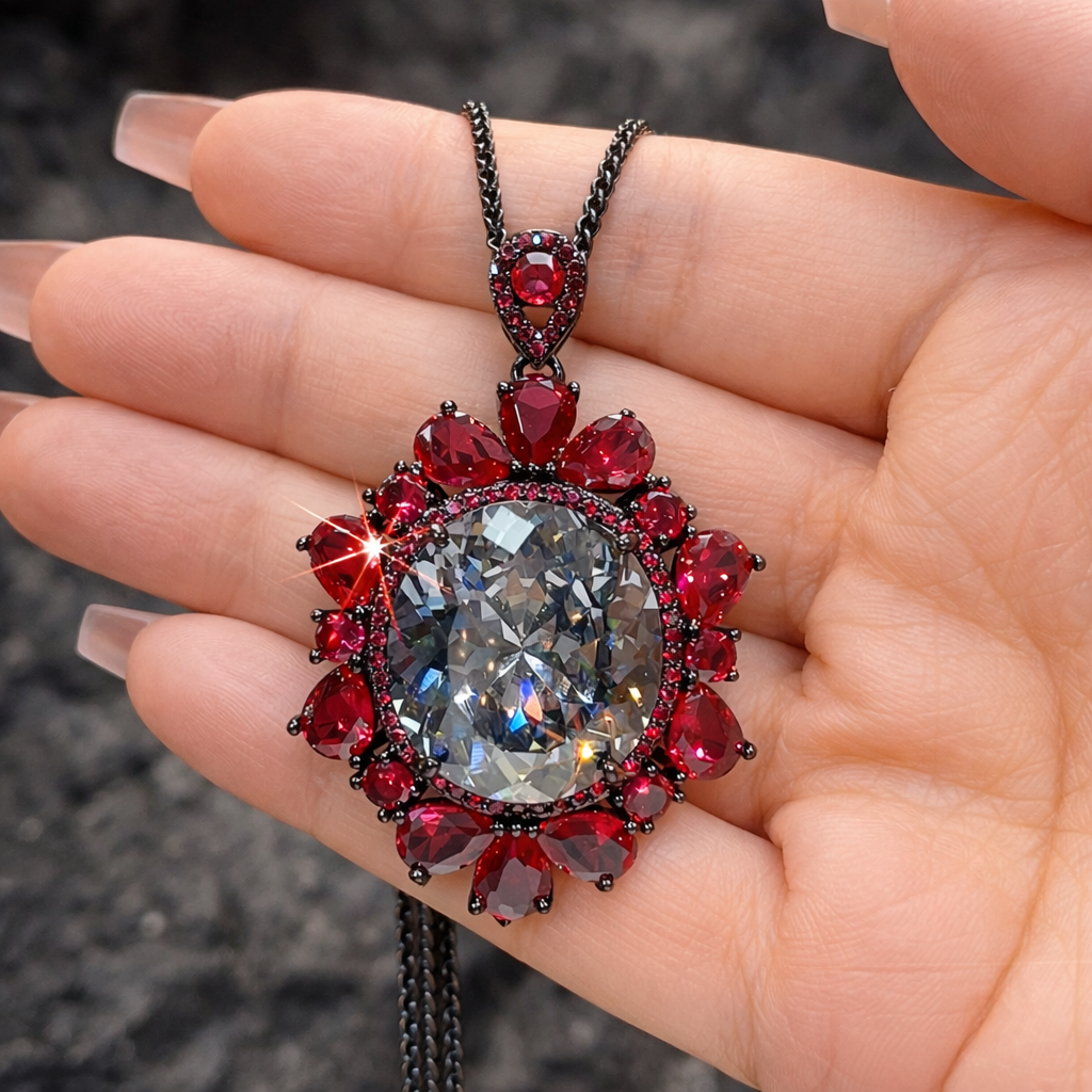 Luxury Oval Cluster Silver CZ Anti Tarnish Copper Pendant Chain Bulk