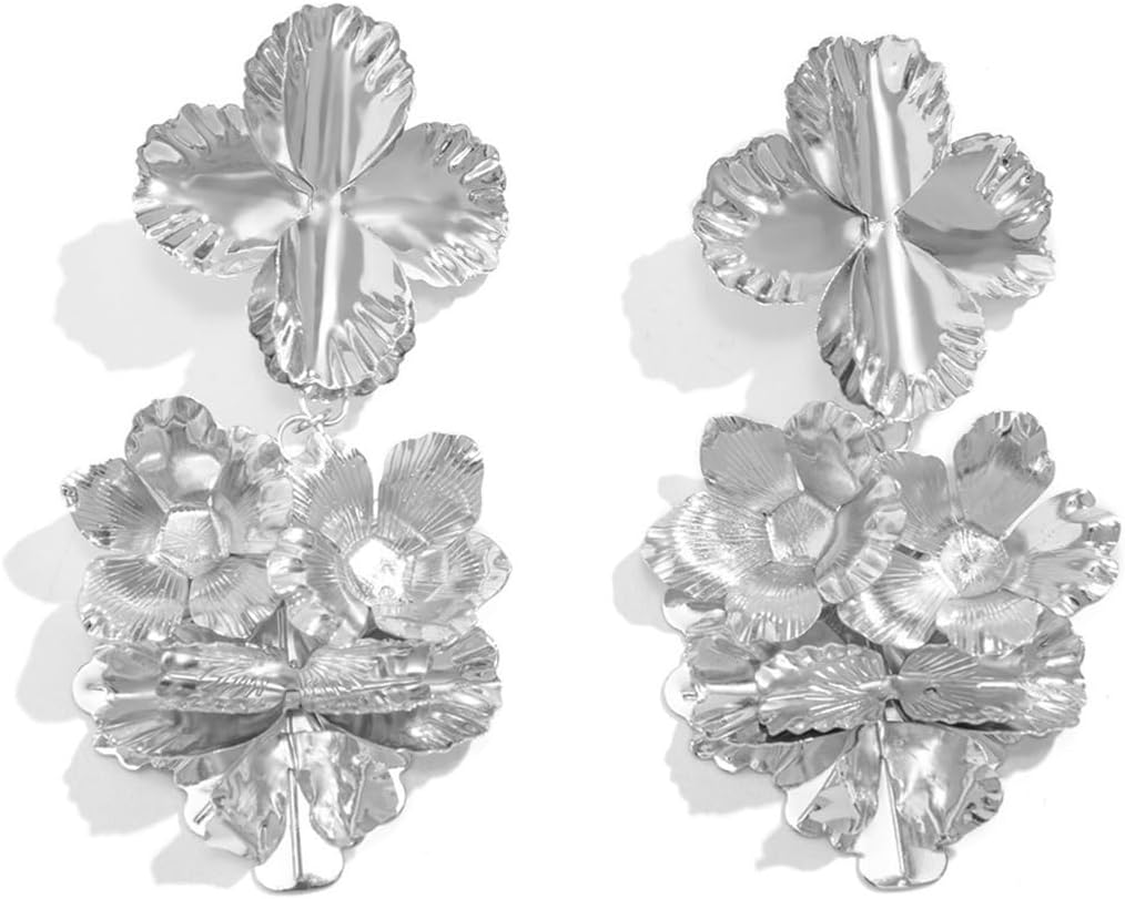 Floral Flower 18K Gold Silver Dangler Earrings For Women Bulk
