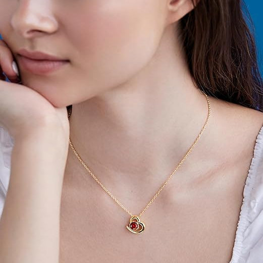 Elegant Heart Design Ruby Red Rose Silver Gold CZ Brass Necklace Bulk
