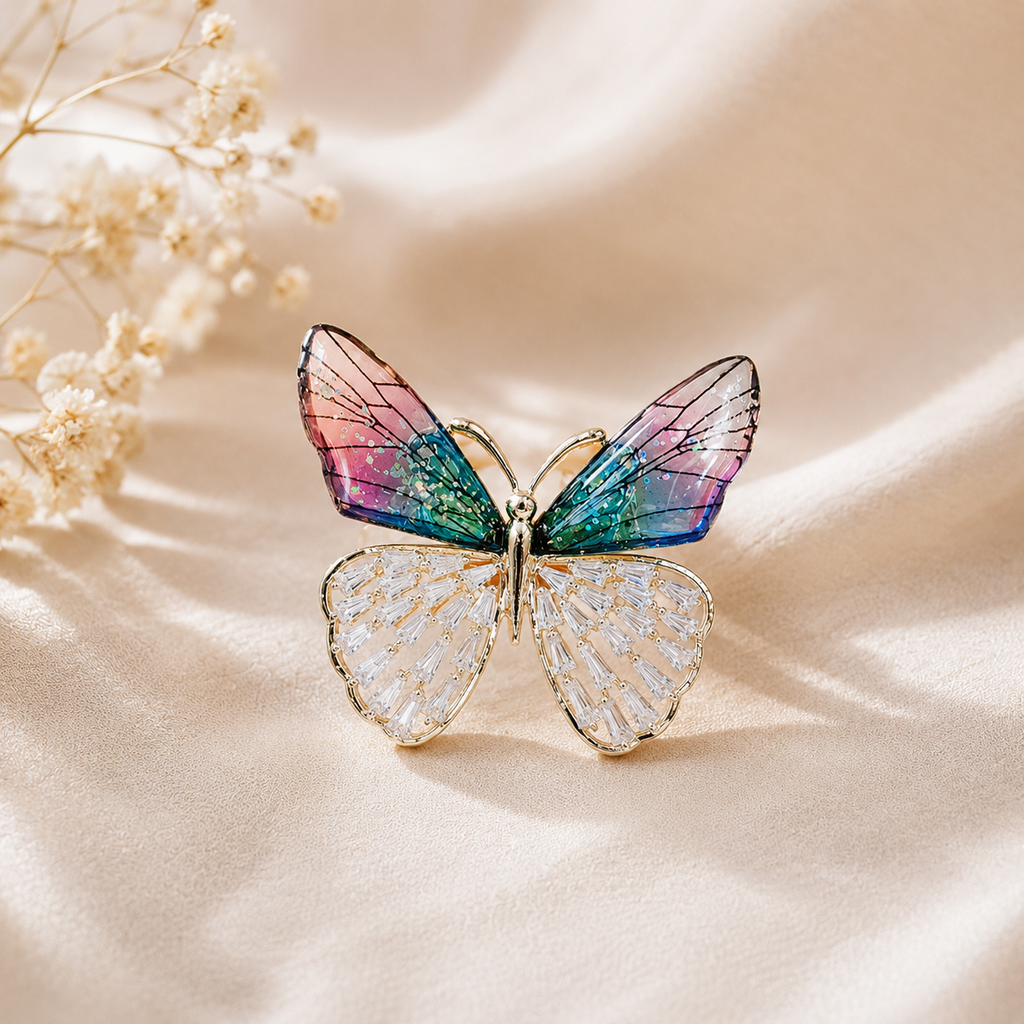 Glam Butterfly Style Gold Plated CZ Copper Anti Tarnish Brooch Bulk