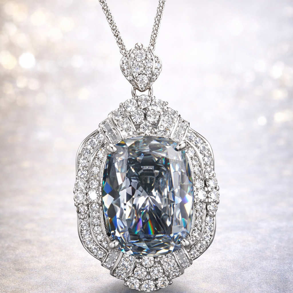 White High Sparkle Cushion Cut Silver Plated CZ Copper Pendant Bulk Secondary image