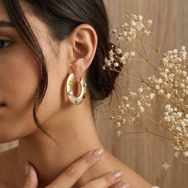 Luxury Gold Plated Multi Color CZ & Enamel Geometric Hoop Earrings Bulk Secondary image