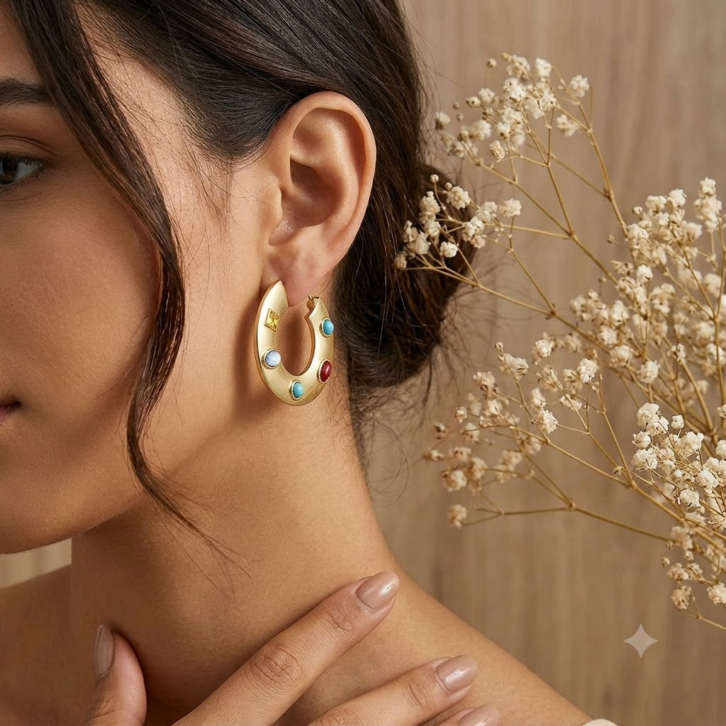 Luxury Gold Plated Multi Color CZ & Enamel Geometric Hoop Earrings Bulk