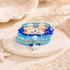 Blue Stone White Shell Starfish Evil Eye Gold Pearl Beads Bracelet Bulk