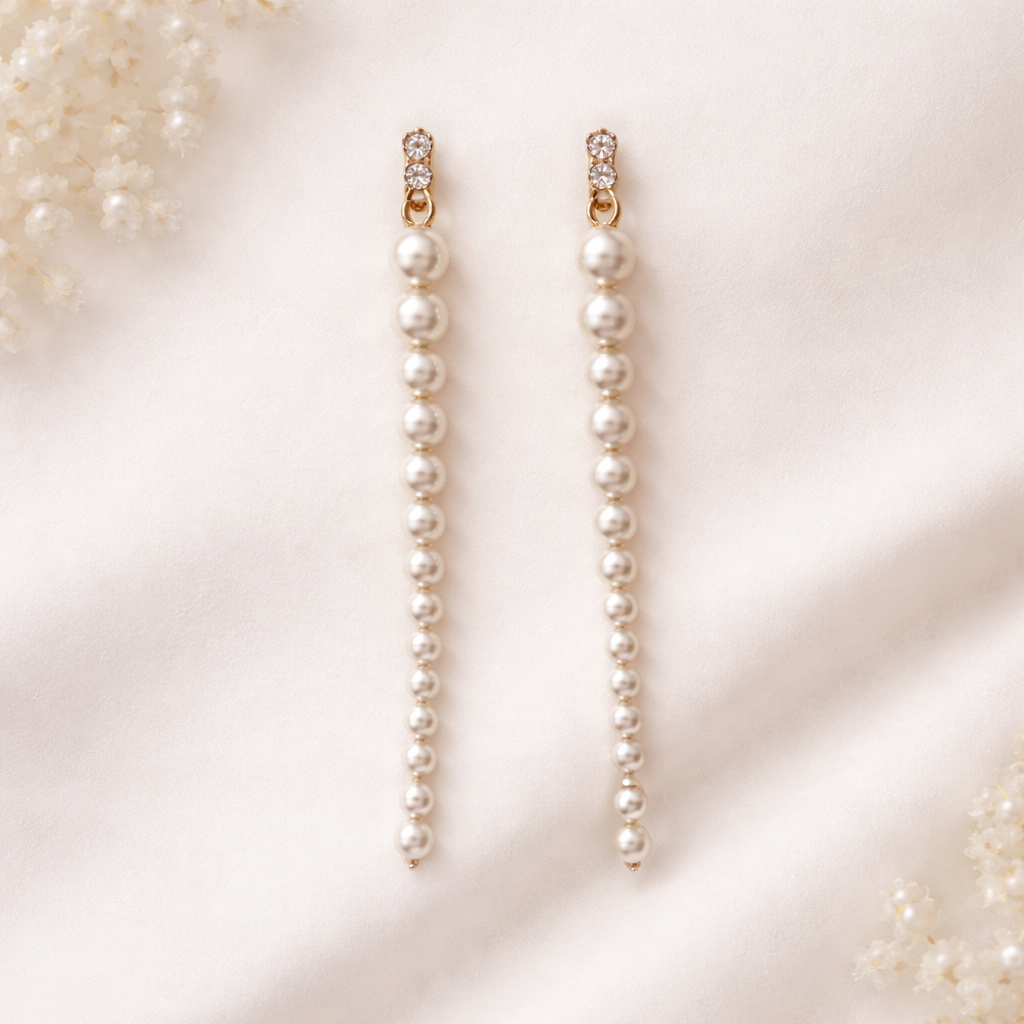 Minimal Long Faux Gold Pearl Anti Tarnish Copper Dangler Earrings Bulk