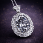 Premium Royal Halo Oval Cut Silver CZ Anti Tarnish Copper Pendant Bulk