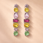 Bulk Multi Color Stone Vertical Bar Gold CZ Copper Dangler Earrings
