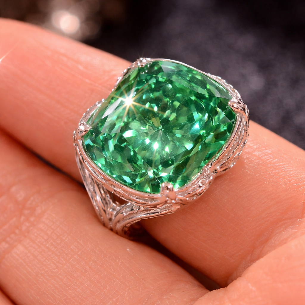 Premium Cushion Shape Silver CZ Copper Anti Tarnish Cocktail Ring Bulk