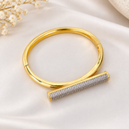 Designer Gold Plated CZ T-Bar Open Cuff Copper Bracelet For Women Bulk