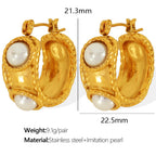 18K Gold Plated White Pearl Stainless Steel Hook Earrings Women Bulk