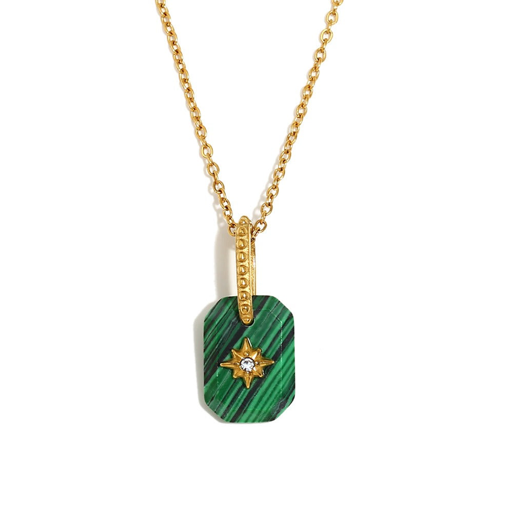 Rectangle Star Transparent 18K Gold Stainless Steel Anti Tarnish Pendant Chain Necklace For Women