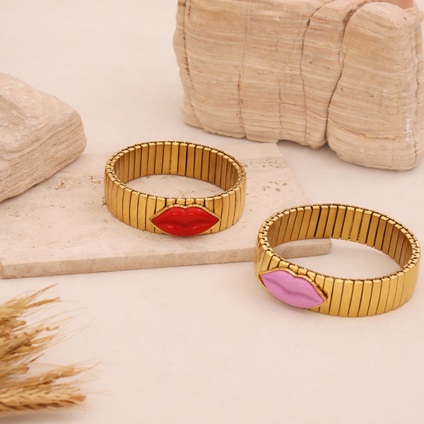 Bulk Red Pink Stretchable Lip Style Gold Stainless Steel Bracelet Main image
